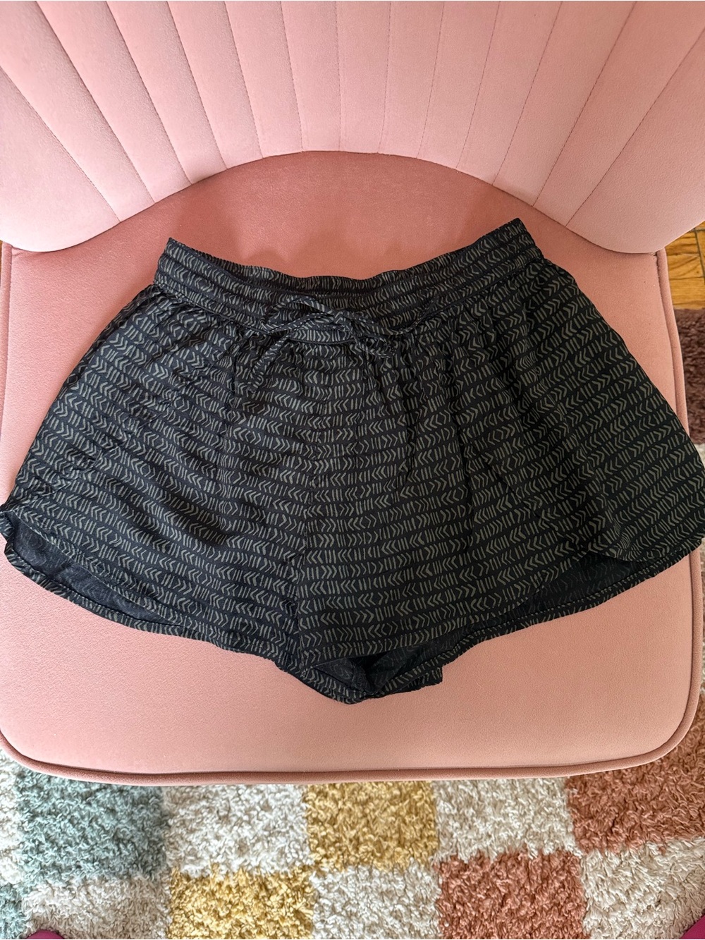 Black and Green Lightweight Geometric Shorts